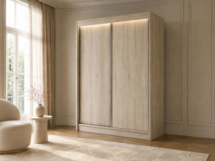 Schiebetürenschrank 150 cm mit LED-Beleuchtung Diano Eiche SOnoma