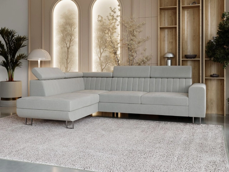 Ecksofa mit Schlaffunktion und Bettkasten Berona links Grau