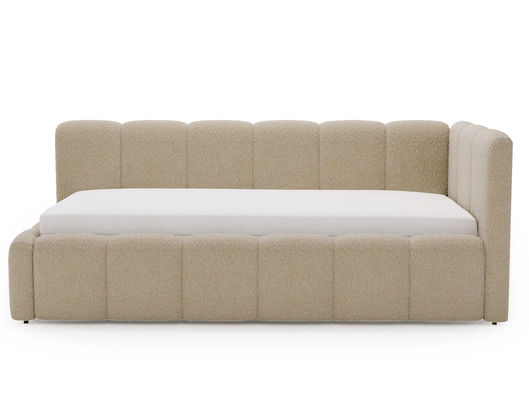 Jugendbett Einzelbett mit Bettkasten und Lattenrost 90x200 Cloud One Dunkelbeige Bouclé-Stoff