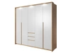 Fünftüriger Kleiderschrank mit Drehtüren und LED-Beleuchtung Baffi Eiche Craft Gold, Weiß