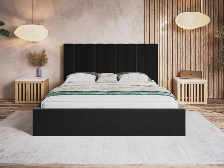Polsterbett mit Bettkasten und Lattenrost 140x200 Sesto Schwarz