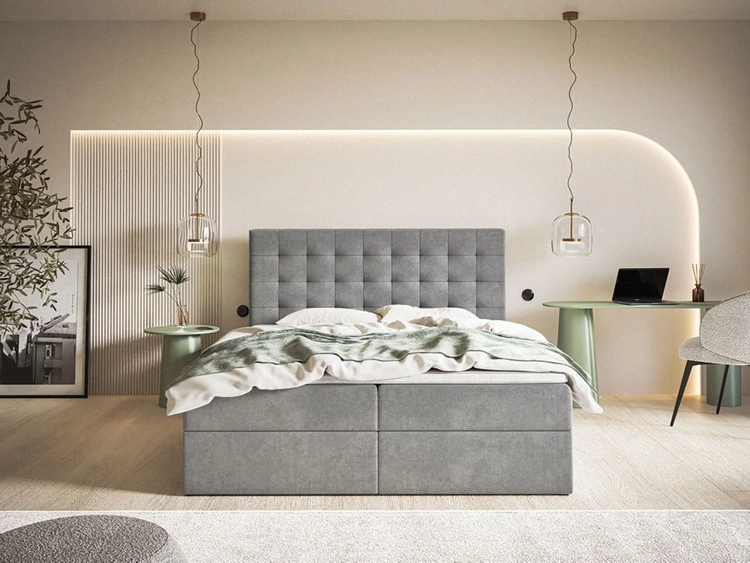 Boxspringbett mit Bettkasten 140x200 Denza Grau
