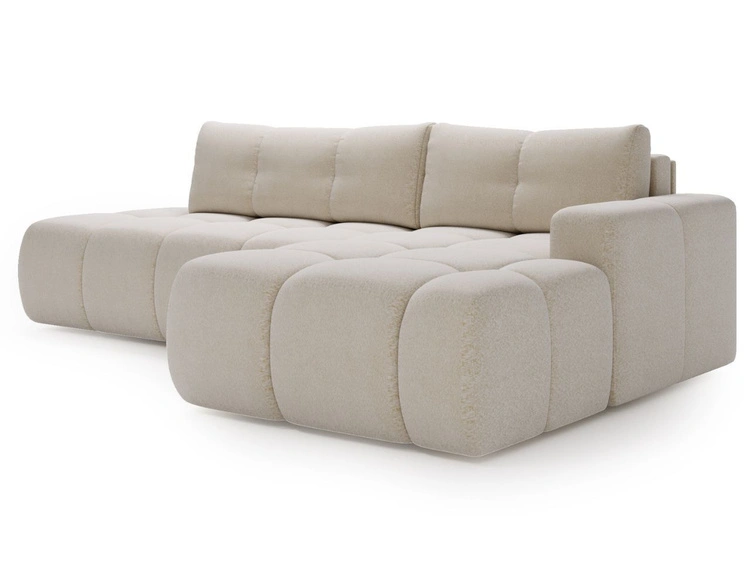 Ecksofa L-Form Rechts mit Schlaffunktion und Bettkasten Montero Creme