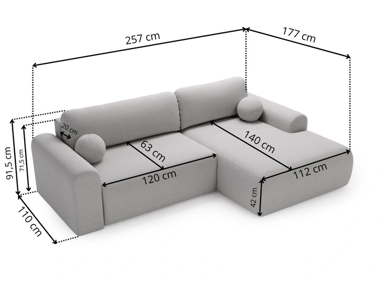Ecksofa L-Form mit Schlaffunktion und Bettkasten Savana Links Grau
