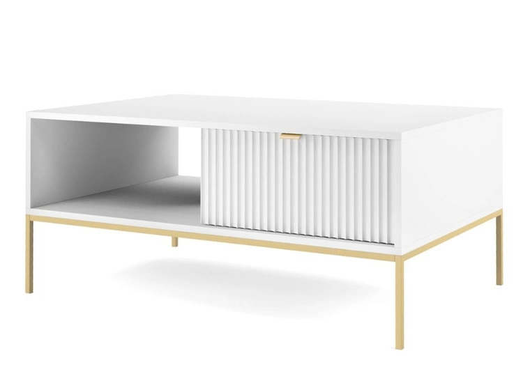 Couchtisch mit Stauraum Amber Weiß, Gold Frame