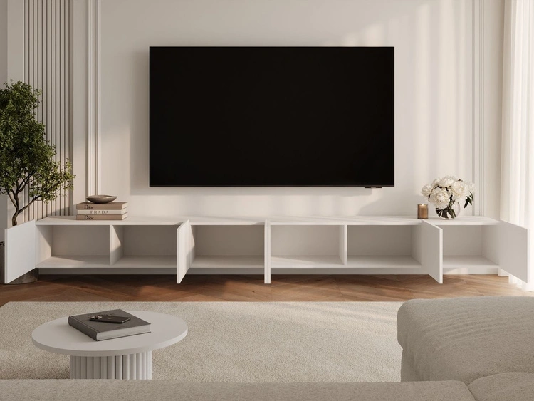 TV-Lowboard mit Türen 300 cm Kioto Weiß matt