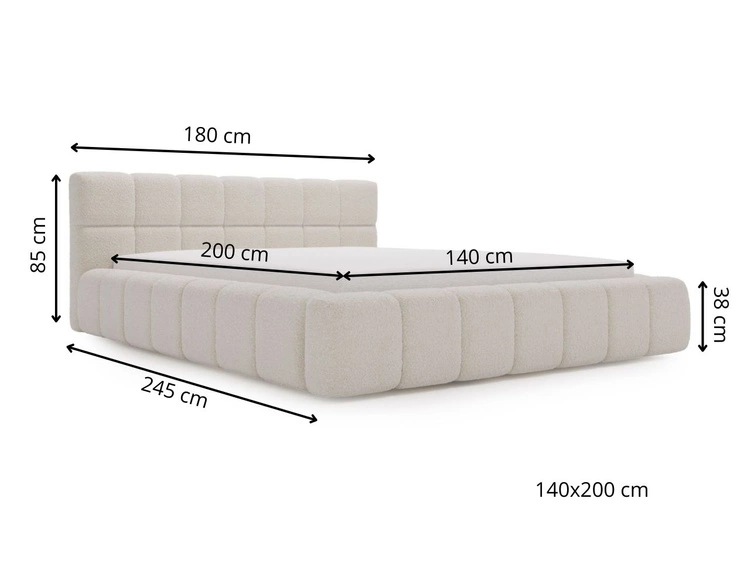 Polsterbett mit Bettkasten und Lattenrost 140x200 Alicante Boucle Beige