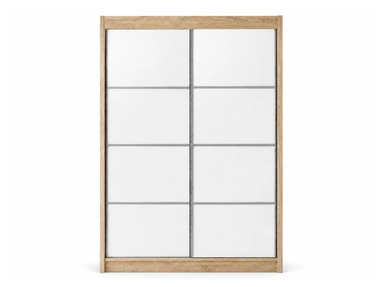 Schiebetürenschrank mit Sprossen 150 cm mit LED-Beleuchtung Ponti Eiche Sonoma, Weiß