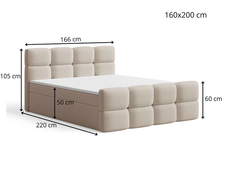 Boxspringbett mit Bettkasten 160x200 Rivon Creme