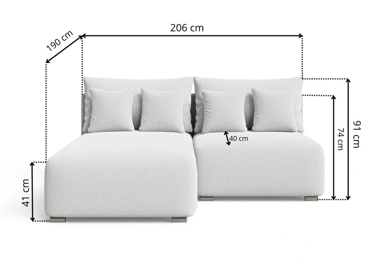 Ecksofa L-Form Links mit Schlaffunktion und Bettkasten Ronni Weiß