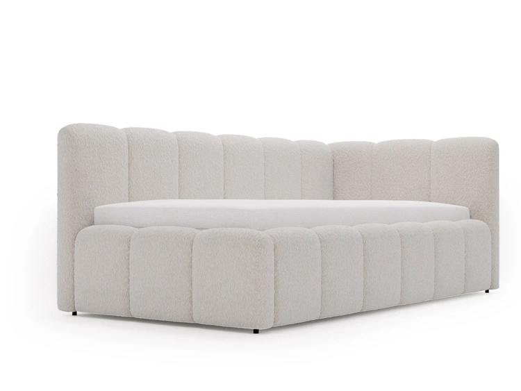 Jugendbett Einzelbett mit Bettkasten und Lattenrost 90x200 Cloud One Beige Bouclé-Stoff