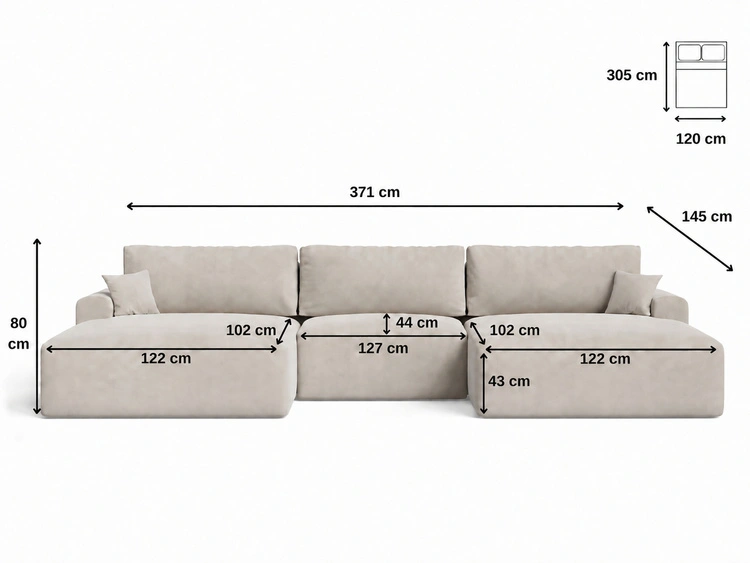 Wohnlandschaft mit Schlaffunktion und Bettkasten Serene Hellbeige