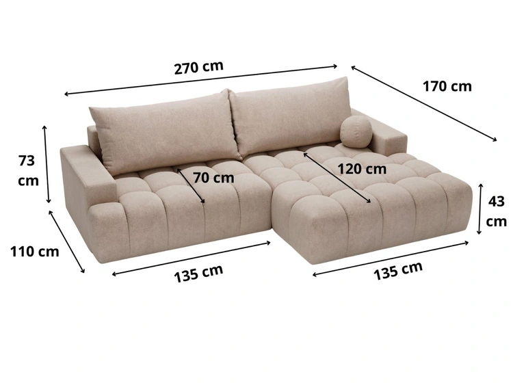 Ecksofa L-Form mit Schlaffunktion und Bettkasten Havi Links Hellbeige