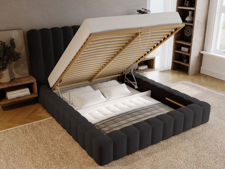 Polsterbett mit Bettkasten und Lattenrost 160x200 Rotto Schwarz