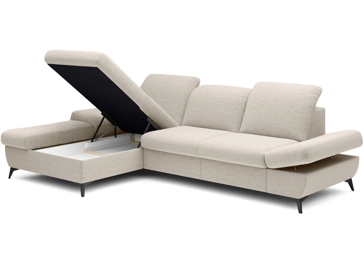 Ecksofa L-Form Links mit Schlaffunktion und Bettkasten Hannover Creme