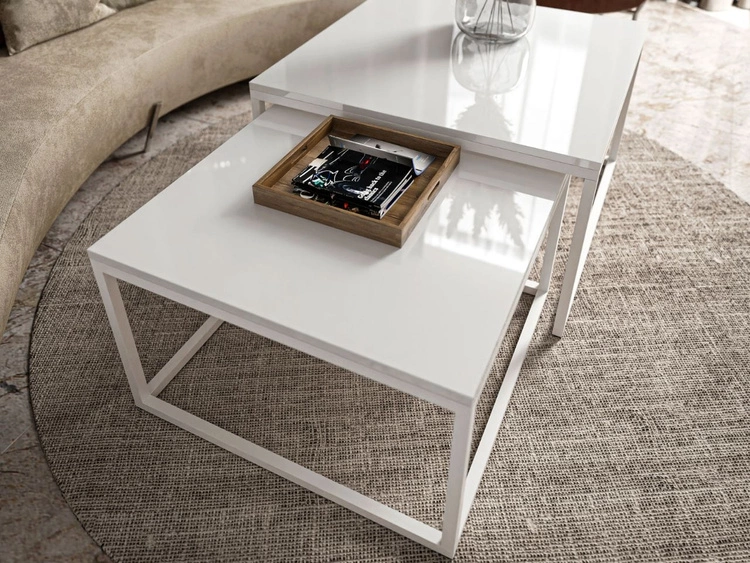 Couchtisch auf weißem Gestell Asumi Weiß Hochglanz 40x46