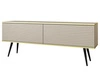 TV-Lowboard mit Türen 135 cm Diolo Beige mit geriffelter Vorderseit auf schwarzen Beinen 