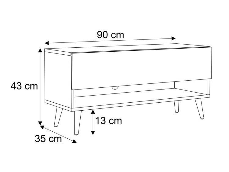 TV-Schrank 90 cm mit LED-Beleuchtung und schwarzen Beinen Aurelie Weiß Hochglanz